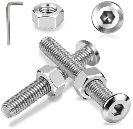 Ezitruz M6 Bolts 304 Stainless Steel 20 Sets M6x80 mm Flat Head Hex Socket Cap Screws Bolt and Nuts Fully Threaded Machine Screw Allen Hex Drive Silver for Home Furniture