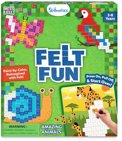 Skillmatics Felt Fun – Animals, Mosaic Art & Craft Activity, Gift for Kids | Reusable Colour Matching Kit, Mess-Free, Travel Toy, Creative Play, Fine Motor Skills, Girls & Boys Ages 3, 4, 5, 6, 7, 8