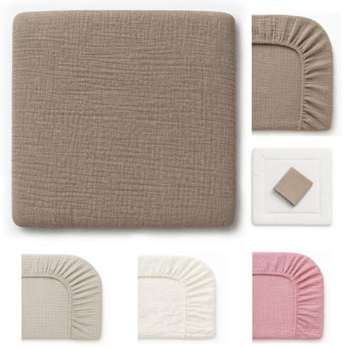 Wickelauflagenbezug 100% Baumwolle Musselin Bezug für Wickelauflage 85x75 und 75x75 cm – weicher Wickeauflagenüberzug, atmungsaktiv & waschbar Sterne grau (CHOCOLATE)