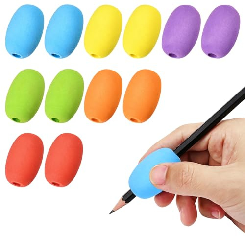 INJOYTEC 12 PCS Egg Pencil Pen Grips, Egg Handwriting Grips, Foam Writing Aid Holder Soft Cushioned for Handwriting, Drawing, Coloring, Ergonomic Right or Left Handed Use, for Kids and Adults