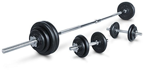 Marcy 50kg Gusseiserne Standardhantelset mit 152cm Langhantel und Kurzhanteln Hantelset Mit Hantelscheiben, Silber, Einheitsgröße