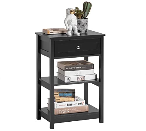 SoBuy® FBT46-SCH Beistelltisch Nachttisch Couchtisch in schwarz mit Einer Schublade und 2 Ablagen BHT ca: 45x68x30cm