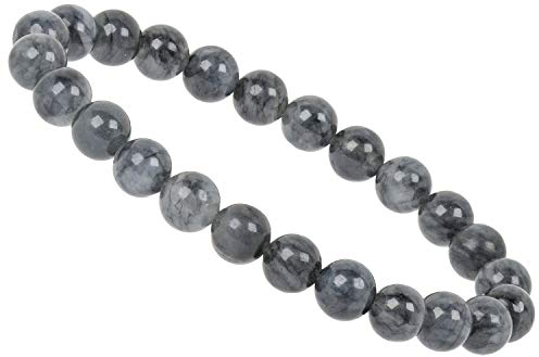 ELEDORO echtes Edelstein Perlen Armband - Natürliche Chakra Power Steine, Stretch Design, 8mm (Fluorit grau)