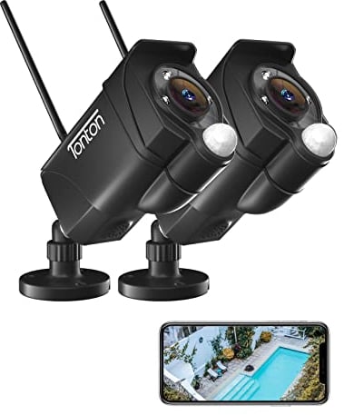 Tonton Überwachungskamera Aussen mit PIR Sensor, Smarte 3MP WLAN Kamera mit SD-Karte Slot, PIR Bewegungserkennung, App&Mail Alarm, Handy/PC Fernzugriff, 2-Wege-Audio, 3M Netzteil, Work with NVR, 2PACK