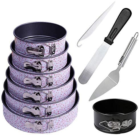 Printing Style Springform Pan Set - 7 Sizes of High-Carbon Steel Cake Pans, Non-Stick & Leak-Proof Bakeware Cheesecake Pan with Quick Release Clips & Removable Bottom