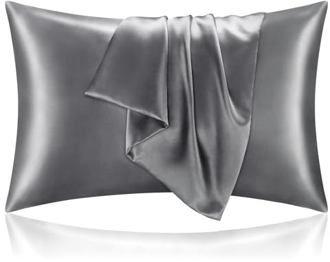 BEDELITE Satin Pillowcase for Hair and Skin, Super Soft and Cooling Similar to Silk Pillow Cases 2 Pack with Envelope Closure, Gift for Women Men(20x30 Queen Size, Dark Grey)