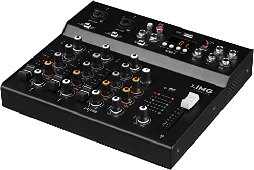 IMG 200250 STAGELINE MXR-4, 4-Kanal Audio-Mischpult mit integriertem MP3-Player, Bluetooth-Empfänger und DSP-Effekteinheit, Audio-Console mit 2 Mono-Eingangskanälen mit Gainregler, Mix-Pult in Schwarz
