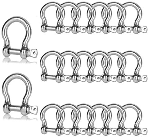 YOUNTHYE 20 PCS M6 Stainless Steel Screw Pin Shackles, 1/4 Inch 304 Stainless Steel Bow Shackle Set, Small Clevis Connectors for Chain, Rope, Anchor Lines, Tie Downs, Trailer and Outdoor Utility Use