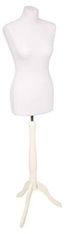 fella4stores Basic Schneiderpuppe, Damen Schneiderbüste aus PU Schaum, XS (32/34) mit Überzug und Holz-Dreibein, Weiß, in Höhe verstellbar, ideal für Kleiderpräsentation & Dekoration