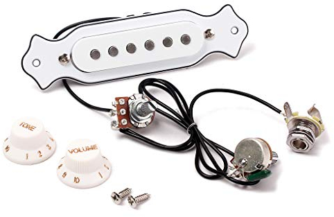 Alnicov Micro magnétique avec trou de son blanc avec boutons de volume de tonalité pour guitare acoustique ou électrique folk à 6 cordes