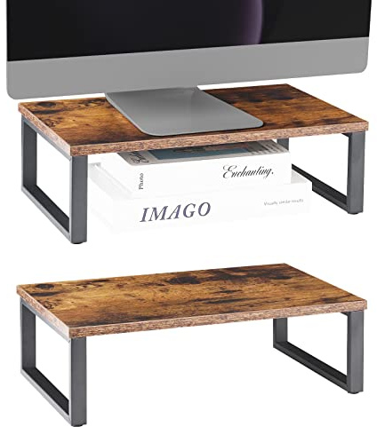Lot de 2 supports de moniteur en bois pour ordinateur de bureau, étagère de rangement industrielle pour écran, imprimante, ordinateur portable, MacBook, ordinateur portable, PC (marron foncé)