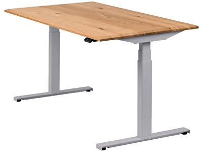 boho office® Höhenverstellbarer Schreibtisch 140 x 80 cm - Elektrisch, Made in Denmark, 2 Motoren, 3-Fach Teleskop, Appsteuerung - Easydesk Silber inkl. Tischplatte in Wildeiche massiv