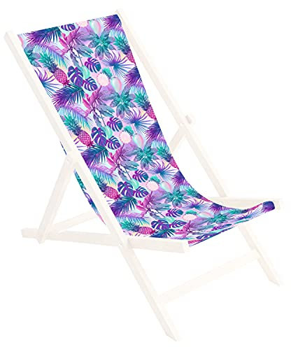 Ferocity Ersatz-Stoffbezug 131x44 cm Wechselbarer Liegestuhl Stoffbezug 100% Polyester für Holz-Liegestuhl Klappliegestuhl Motiv Summer Paradise Palmen Magenta-Türkis [119]
