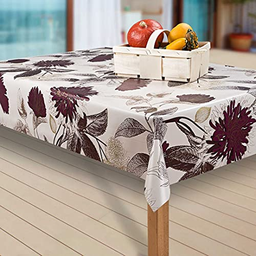 laro Wachstuch-Tischdecke Abwaschbar Garten-Tischdecke Wachstischdecke PVC Plastik-Tischdecken Eckig Meterware Wasserabweisend Abwischbar, Muster:Blumen Aster Braun. Grün, Größe:80-80 cm