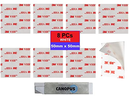 CANOPUS 3M Ruban Adhésif Double Face Extra Fort, 3M VHB 4950 Blanc (50mm x 50mm) Épaisseur (1,1 mm) Étanche 3M Tampons Adhésif Double Face pour intérieur Extérieur Voiture Plaque D'immatriculation