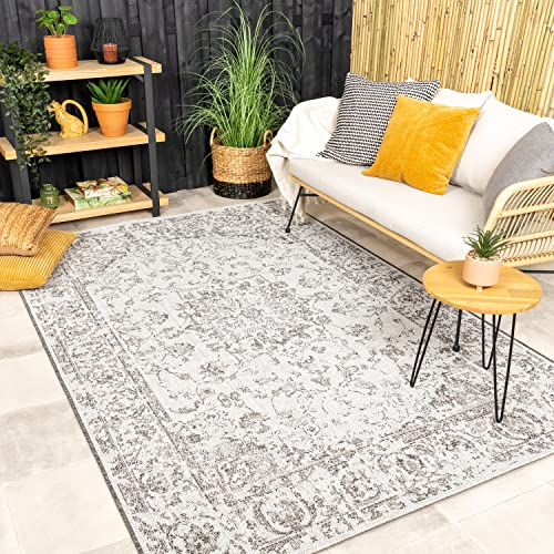 FRAAI In- & Outdoor Teppich Vintage - Victoria Oriental Grau 160x230cm - Wetterfest - Polypropylen - Flachgewebe - Wohnzimmer, Balkon, Garten/Terrasse - Terrasse - Rug