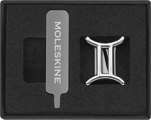 Moleskine Gemini Pin for Notebook or Diary, Zodiac Symbol Pin, Personalise Elastic Closure, Personalised Gift Ideas, Silver Colour | Silver zodiac notebook pin with secure screw-on attachment to personalize your Moleskine notebook or planner.