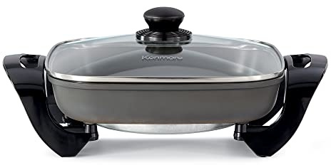 Kenmore Electric Skillet - Nonstick Frying Pan With Removable Glass Lid, Grill, Saute, Roast Chicken, Cook Pancake, 12x12 Temperature Control Easy Clean Countertop Kitchen Appliance