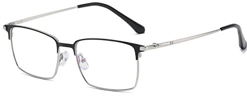 Lanomi Blaulichtfilter Lesebrille Herren Damen Rechteck Metall Rahmen Lesehilfe Sehhilfe Computer Anti Rays Brillen mit Stärke Silber 2.0