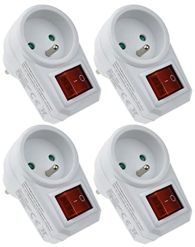 Filmer 4 Adaptateurs de Prise avec Interrupteur Blanc 16A 230V 3680W