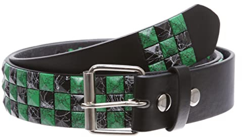 Gürtel mit Nieten zum Aufstecken, 38 mm, Schachbrettmuster, Punkrock, mit Nieten, grün/schwarz, s 30-32