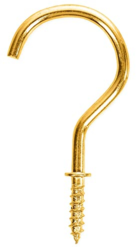SISI UK Heavy Duty Polished Brass Cup Hooks 32mm Metal Ceiling Hooks Multipurpose Metal Screw-in Wall Hooks for Hanging Plants, Cups, Kitchen Hooks, Utensils, Indoor & Outdoor Use 25 Pack.