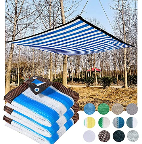 ZHJSHOU Filet D'Ombrage 12 Broches Voile d'ombrage Rectangulaire, Renforce éPaissir Bloquer Les UV Taud, pour Extérieur Patio Piscine Balcon Jardin,Bleu et Blanc,4X8m/13.12X26.25ft