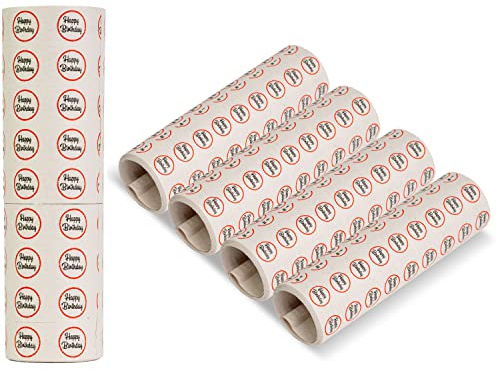 Luftschlangen Set zur Dekoration, Happy Birthday Design im Kreis, aus Papier, 5 Rollen á 9 Abrissen mit 14 mm Breite und 3 m Länge, Party Deko für Geburtstag, Kindergeburtstag, Papierschlange Tisch