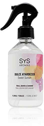SYS Aromas Ambientador Pulverizador Dulce Atardecer - Ambientador Concentrado en Spray - Fragancia Duradera a Flores Rosa, Jazmín y Lavanda - 300 ml