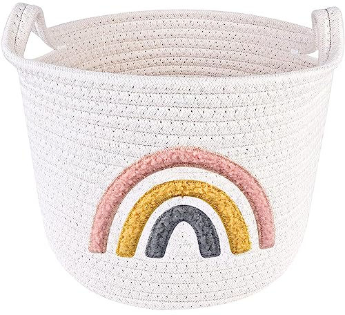 Panier à Linge en Corde de Coton, Panier Rangement Salle de Bain, Panier de Rangement Tissé pour Jouets, Polyvalent, Empilable, Pour Chambre D'enfant, Jouets, Chambre à Coucher, Salon