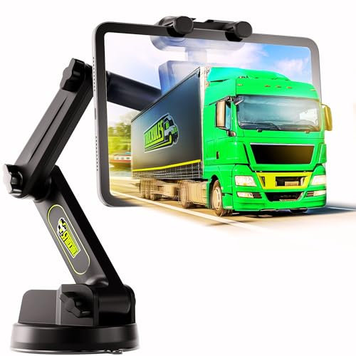 Tablet Holder for 𝐓𝐫𝐮𝐜𝐤𝐓𝐚𝐛𝐥𝐞𝐭𝐌𝐨𝐮𝐧𝐭 - iPad Mount for Truck, Heavy Duty Super Suction Cup, 16.7 inch Long Arm & Stable, Device & iPad Holder for Dashboard & Window - Commercial Trucker