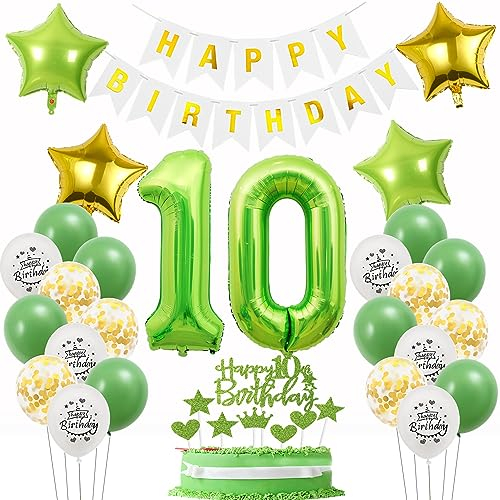 Deko 10. Geburtstag Junge mädchen Grün gold,Geburtstagsdeko 10 jahre mädchen Grün Luftballons 10 Geburtstag Junge dekoration Grün,ballon 10. Geburtstag deko mädchen Grün Tortendeko 10 Geburtstag