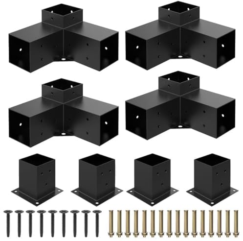JEXALINE Heavy Alloy Steel Pergola Kit with 3-Way Brackets for 4x 4 (Actual 3.6 X 3.6) Lumber,DIY Pergola Brackets Suitable for Pergolas,Gardens,and Metal Gazebo Kits - Includes Screws