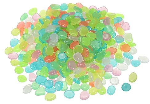 sourcing map 200Stk Glühende Steine 8-11mm Leuchtende Kieselsteine Dekoration Dunkel Leuchtende Steine Dekoration Heimwerkerbedarf Mehrfarbig für Garten Topfpflanze Fischtank