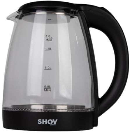 SHOV Glas Wasserkocher 1,8L – 1500W, LED-Beleuchtung, 360° Basis, Trockenlaufschutz – Schwarz