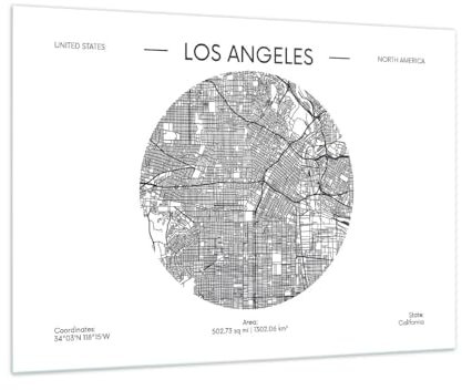 Vidrios decorativos 100x70cm Cuadro Sobre Vidrio Moderno Mapa Los Angeles Ee.Uu Grande Dormitorio Cocina Cuadros Pared Impresiones Decoracion Salon Impresión en Cristal Wall Art Prints GAA100x70-5435