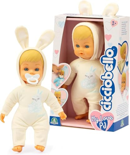 Cicciobello My Love, Puppe mit cremefarbenem Pyjama in Hasenform, weicher Körper von 24 cm, Spiele für Kinder 2 Jahre, inklusive Zubehör, wertvolle Spiele