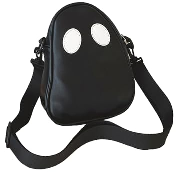 Ghost Crossbody Schultergurt Umhängetasche aus Pu Leder - Gothic Zipper Tasche(Schwarz)