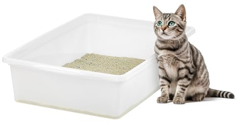 IRIS USA Large Open Top Cat Litter Box, Kitty Litter Pan, Pearl