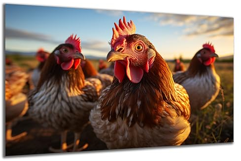 DARO Design - Wand-Bild auf 6mm HDF 84x56 cm Hühner Wiese - Wand-Deko Bilder Geschenk