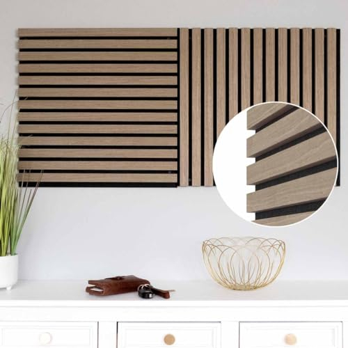 JELLE & JACOB Panneaux acoustiques muraux en placage bois noyer 52 x 52 cm, lot de 2 panneaux tasseaux sur feutre acoustique noir, lamelles 3D, acoustique agréable - déco intérieure scandinave