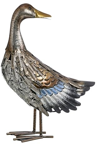 Dehner Dekofigur Ente, Gartendeko frostbeständig, Dekoartikel Indoor / Outdoor, ca. 30 x 44 x 16 cm, Metall, silber / braun