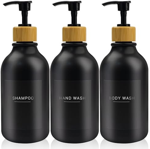 3 pcs 500ml Soap Dispenser with Black Label Lotion Dispenser Made of PET Plastic Empty Bottle Suitable for Bathrooms (Black)