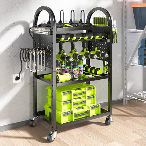 KAFAHOM Tool Cart with 12 Drill Holder,Tool Storage Cart on Wheels