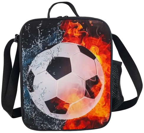 Lotvic Borsa portapranzo a forma di calcio, isolata, per bambini, ragazzi e ragazze, riutilizzabile, con porta bottiglie, per scuola, picnic, viaggi, escursionismo, campeggio