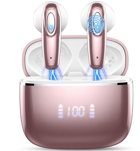 Ordtop Wireless Headphones,Wireless Bluetooth 5.3 Earbuds with HD Mic, Touch Control, Wireless Headphones with Charging Case, IPX7 Waterproof Bluetooth Earphones 40Hours Playtime Deep Bass/USB-C