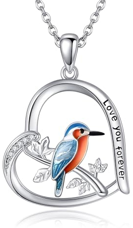 YAFEINI Vogel und Eisvogel Liebhaber Geschenke Sterling Silber Eisvogel Herz Halskette Vogel Schmuck für Frauen und Sie