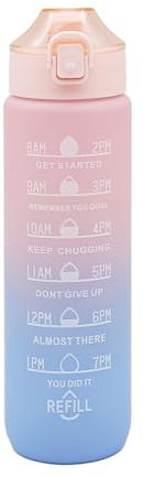 Hydration Water Bottle - Pink Top, 1 Litre Graduated, BPA Free