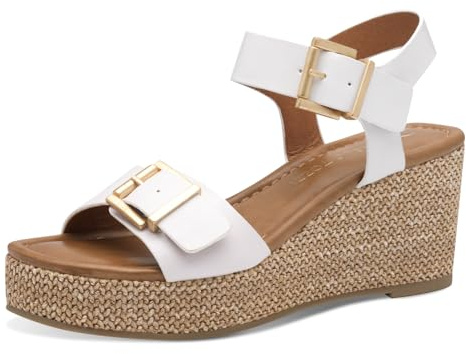 MARCO TOZZI Damen Sandalen mit Keilabsatz Offene Zehenpartie Modern, Weiß (White), 37 EU