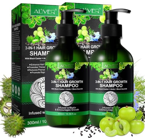 P-BEAUTY 3in1 Haarwachstumsshampoo 2 x 300ml - mit Black Castor Rizinus Oil, Amla & Schwarzkümmelöl – für die Kopfhautpflege, fördert dichtes und glänzendes Haar, Vegan